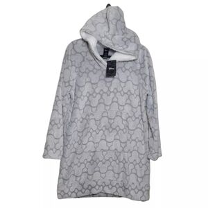 NWT Disney Mickey Mouse Sleepwear Onepiece Gray Women’s Medium Plush Hood Lounge